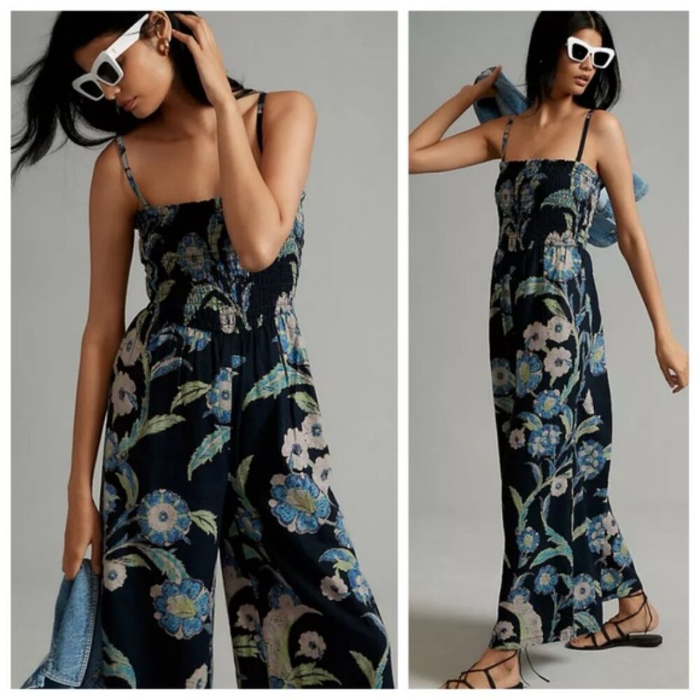 Anthropologie Pilcro Smocked Printed Wide Leg Jumpsuit